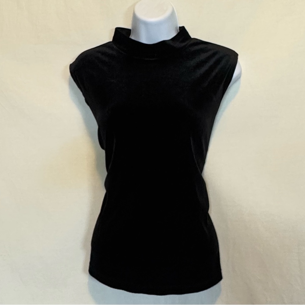 D-154 Choices Vintage Black Velvet Sleeveless Pullover Blouse Size L‎